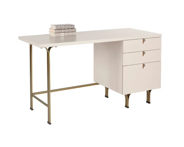 Celine Sleek Home Office Desk - Contemporary Workstation with Drawer Storage in Matte Cream