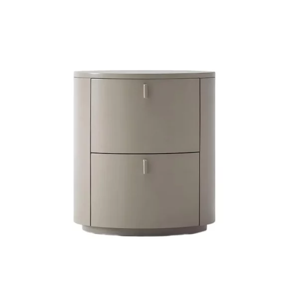 Cream Cylinder Nightstand - Modern Round Bedside Table with Storage in Matte Cream Finish