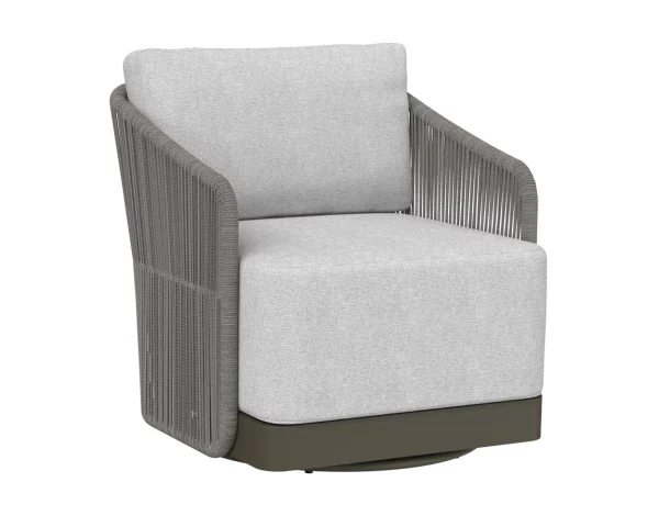 Allariz Swivel Armchair in Warm Grey Fabric - Modern Upholstered Lounge Chair with 360° Rotation