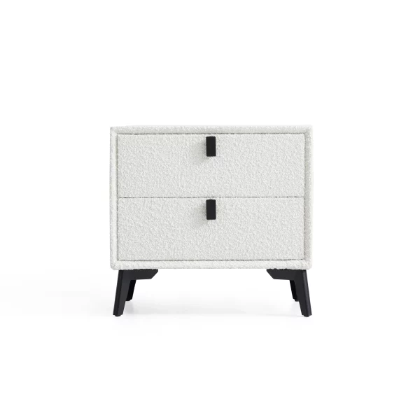 Cushy Boucle Fabric Nightstand - Soft-Touch Bedside Table with Drawer in Textured Boucle Upholstery